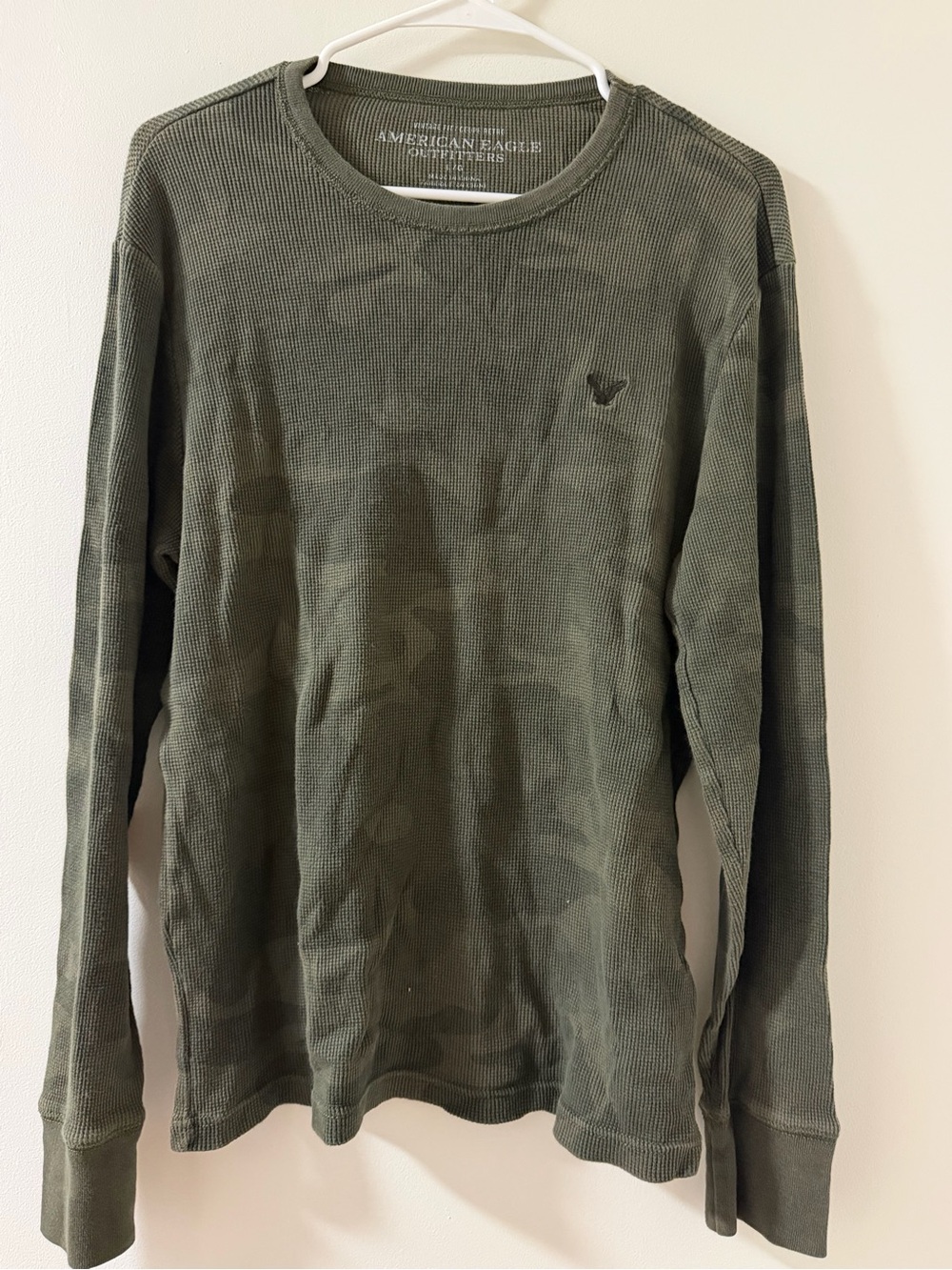 American Eagle Outfitters Olive Green Waffle Long-Sleeve Tee